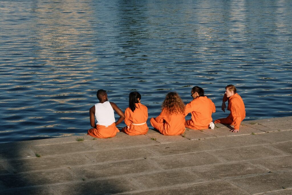 Inmates Sitting at the Novo Smolenskaya Embankment