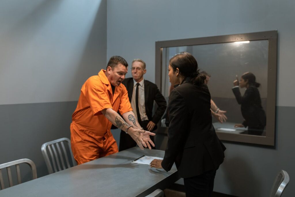 Man in Black Suit Standing Beside Woman in Orange Coat